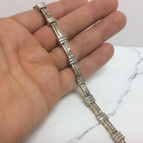 Lady's 14k Yellow Solid Real 2Tone Gold Diamond Fancy Link Bracelet 19.10g - Picture 6 of 9